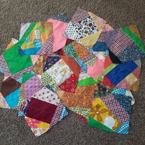 36 PCs 10.5" Retro Crazy Quilt Squares Vintage Fabrics 60s 70s 80s Vibrant Color